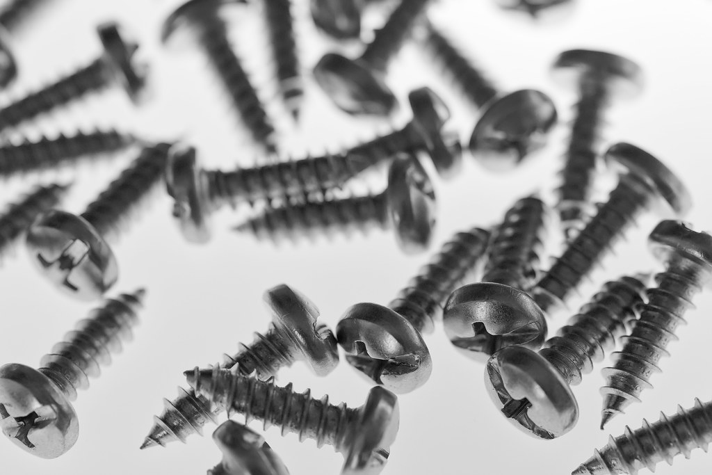 Close-up of metal screws for hardware and fastening jobs